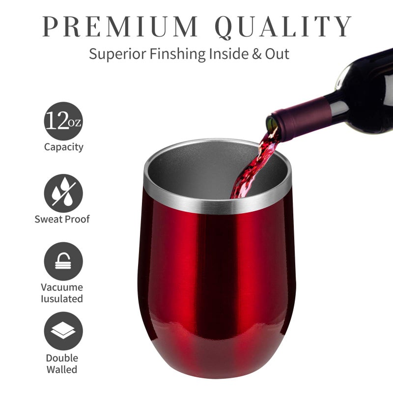 MEWAY 12oz/8 Pack Wine Tumbler Glasses with Lid - Stemless Double Wall Vacuum Stainless Steel Travel Tumbler - Keeping Cold & Hot for Wine,Coffee,Cocktails,Gifts (Burgundy,Set of 8) - Image 2